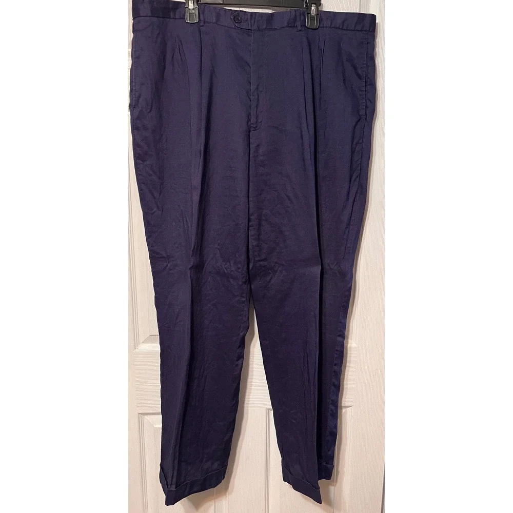 Man of Fashion Mens 2XL Navy Blue 100% Linen 2 Piece Shirt and Pants 44x34 Set